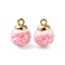 Glass Round Pendants, with Plastic Finding and Foam Glitter, Pink, 21x16mm, Hole: 2.5mm