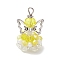 Glass Pendants, Angle, with Alloy Wing Beads & Iron Loop, Faceted, Yellow, 29x18x16mm, Hole: 3mm