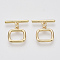 Brass Toggle Clasps, Real 18K Gold Plated, Rectangle Ring, Nickel Free, 21mm Long, Bar: 19x5x1.5mm, Hole: 1.6mm, Ring: 14x14x1.5mm, Hole: 1.6mm, Jump Ring: 5x3x1mm