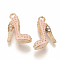 Alloy Enamel Stilettos Pendants, Cadmium Free & Lead Free, with Rhinestone, High-heeled Shoes, Light Gold, Pink, 17.5x14x6mm, Hole: 2mm