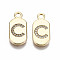 Brass Micro Pave Clear Cubic Zirconia Pendants, Nickel Free, Real 18K Gold Plated, Oval with Word, Letter.C, 16x7.5x1.5mm, Hole: 1.8mm
