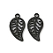 304 Stainless Steel Pendants, Leaf Charm, Ion Plating(IP), Black, 20.5x11x2mm, Hole: 1.6mm