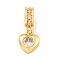 Brass Micro Pave Clear Cubic Zirconia Pendants, Real 18K Gold Plated, Heart, 17x7.5x3.5mm, Hole: 2mm
