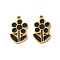 Ion Plating(IP) 304 Stainless Steel Enamel Charms, Real 18K Gold Plated, Flower Charm, Black, 13x8x1.5mm, Hole: 1mm