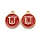 Golden Plated Alloy Enamel Charms, Cadmium Free & Lead Free, Enamelled Sequins, Flat Round, Red, Letter.U, 14x12x2mm, Hole: 1.5mm