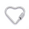 Non-Tarnish 304 Stainless Steel Screw Carabiner Lock Charms, for Necklaces Making, Heart, Stainless Steel Color, 22x25x4mm, Screw: 4x7mm