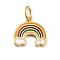 Brass Enamel Charms, with Jump Rings, Rainbow, Golden, 10.5x11x1mm, Hole: 3.6mm