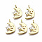 Brass Micro Pave Clear Cubic Zirconia Pendants, Nickel Free, Moon with Face, Real 18K Gold Plated, 18x12x4mm, Hole: 1.6mm