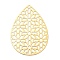 Ion Plating(IP) 201 Stainless Steel Pendant, Hollow, Teardrop with Flower Charm, Golden, 45.5x31x0.3mm, Hole: 1.5mm