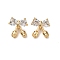 Brass Micro Pave Clear Cubic Zirconia Charms, Cadmium Free & Nickel Free & Lead Free, Bowknot with Rose, Real 18K Gold Plated, 13.5x13x9mm, Hole: 3mm