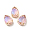 Moonlight Effect Teardrop Sew on Rhinestone, Multi-strand Links, with Golden Tone Brass Prong Settings, Garments Accessories, Light Rose, 14x10x6mm, Hole: 1mm
