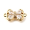 Brass Clear Cubic Zirconia Connector Charms, Real 18K Gold Plated, Bowknot, 9x17x4mm, Hole: 1.2mm