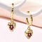 Brass Cubic Zirconia Hoop Earrings, Lead Free & Cadmium Free, Real 18K Gold Plated, Strawberry, 26x8mm