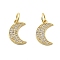 Brass Micro Pave Cubic Zirconia Charms, Lead Free & Cadmium Free, Long-Lasting Plated, Rack Plating, Real 18K Gold Plated, with Jump Ring, Moon, 13.5x8.5x1.5mm, Hole: 3.5mm