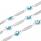 304 Stainless Steel Enamel  Link Chains, Evil Eye & Bar, Unwelded, with Spool, Stainless Steel Color, Cyan, Evil Eye: 12x6x3mm, Bar: 15x3x1mm, 16.4 Feet(5m)/roll