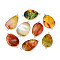 Brass Pave Dyed Natural Agate Connector Charms, Nuggets Links, Golden, Orange, 41.9~47.2x24.9~29.2x4.5~6mm, Hole: 2.2mm