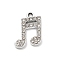 Alloy Rhinestone Pendants, UV Plated, Musical Note, Platinum, 19.5x14x2.5mm, Hole: 1.8mm