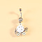 316L Surgical Stainless Steel Pave Cubic Zirconia Enamel Dangle Curved Barbell Belly Rings, Stainless Steel Color, Carriage, Bar Length: 3/8