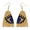 Glass Seed Beaded Dangle Earrings, Eye Pattern Tassel Earrings, Blue, 60x28mm