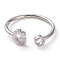 Brass Micro Pave Clear Cubic Zirconia Cuff Rings, Open Rings, Long-Lasting Plated, Platinum, Letter G, US Size 6, Inner Diameter: 17mm