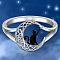 Cat Shape & Moon Alloy Finger Rings, Platinum, US Size 9(18.9mm)