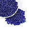 Transparent Glass Seed Beads, Glazing Style, Round, Dark Blue, 4~4.5mm, Hole: 1mm, about 4090pcs/pound