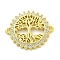 Rack Plating Brass Micro Pave Cubic Zirconia Tree of Life Links, Flat Round Connector Charms, Long-Lasting Plated, Cadmium Free & Lead Free, Real 18K Gold Plated, 20x24x2.5mm, Hole: 1.4mm