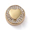 Brass Micro Pave Cubic Zirconia Beads, Flat Round with Heart, Clear, Golden, 12x5mm, Hole: 2mm