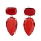 Glass Teardrop Dangle Stud Earrings, Light Gold Brass Earrings, Red, 41x16mm