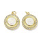 Brass Micro Pave Clear Cubic Zirconia Pendants, Cadmium Free & Lead Free, with Synthetic Opal and Jump Rings, Real 18K Gold Plated, Flat Round Charms, White, 20.5x18.5x3mm, Hole: 3mm
