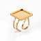 201 Stainless Steel Cuff Pad Ring Settings, Laser Cut, Square, Golden, Tray: 16x16mm, US Size 7 1/4(17.5)~US Size 8(18mm)