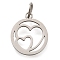 304 Stainless Steel Charms, with Jump Ring, Flat Round with Heart Charm, Laser Cut, Stainless Steel Color, 14x12x1mm, Hole: 3mm