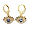 Evil Eye Real 18K Gold Plated Brass Dangle Leverback Earrings, with Enamel and Cubic Zirconia, Blue, 25.5x15mm