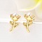 Brass Stud Earrings, with ABS Imitation Pearls, Rack Plating, Long-Lasting Plated, Lead Free & Cadmium Free, Flower, Real 18K Gold Plated, 13x7mm