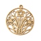 304 Stainless Steel Pendants, Flat Round with Flower Charm, Laser Cut, Ion Plating(IP), Real 18K Gold Plated, 33x30x1.5mm, Hole: 2mm