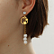 Sweet Tassel 201 Stainless Steel Stud Earrings, with Imitation Pearl & Clear Cubic Zirconia, Golden, Leaf, 68x15mm