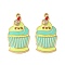 304 Stainless Steel Enamel Pendants, Rhinestone Cupcake Charms, Ion Plating(IP), Golden, Green, 28.5x15.5x2.5mm, Hole: 1.2mm