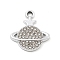 Alloy Rhinestone Pendants, UV Plated, Planet, Platinum, 18.5x16.5x2.5mm, Hole: 1.8mm