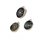 Dyed Natural Blue Agate Pendants, Oval Charms with Golden Brass Slices, Sun, 23~24x14~16mm