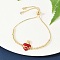 Brass Cubic Zirconia Silder Bracelets, Heart Box Chain Link Bracelets for Women, with Enamel, Real 18K Gold Plated, 10-1/4 inch(25.9cm)