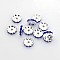 Brass Grade A Rhinestone Spacer Beads, Wavy Edge, Rondelle, Nickel Free, Silver, Sapphire, 12x4mm, Hole: 2.5mm