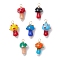 Handmade Lampwork Pendants, Mushroom, with Copper Wire and ABS Plastic Imitation Pearl Beads, Golden, 23~23.5x11~13.5mm, Hole: 3mm