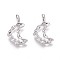 Brass Micro Pave Clear Cubic Zirconia Pendants, Long-Lasting Plated, Twist Moon, Real Platinum Plated, 16x9.5x2mm, Hole: 3mm
