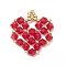 Glass Beaded Pendants, with Brass Findings, Heart Charms, Red, 25.5x21x4mm, Hole: 2mm