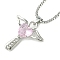 Cubic Zirconia Fairy with Heart Pendant Necklace with Box Chains, Platinum Zinc Alloy Jewelry for Women, Pink, 18.98 inch(48.2cm)