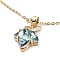 Maple Leaf Light Gold Brass Micro Pave Cubic Zirconia Pendant Necklaces, with Glass, Pale Turquoise, 16.22 inch(41.2cm)