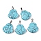 Synthetic Turquoise Pendants, Shell Shaped Charms with Platinum Plated Metal Snap on Bails, 24.5x20.5~21x5.5~6mm, Hole: 2x5.5mm