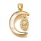 Brass Micro Pave Cubic Zirconia Shell Pendants, Cadmium Free & Lead Free, Moon with Butterfly, Real 18K Gold Plated, 22x14.5x3mm, Hole: 4x5mm