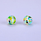 Printed Round with Bird Pattern Silicone Focal Beads, Green Yellow, 15x15mm, Hole: 2mm