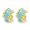 Brass with Enamel Cuff Earrings, for Women, Real 18K Gold Plated, Light Blue, 19.5x10.5~12.5mm